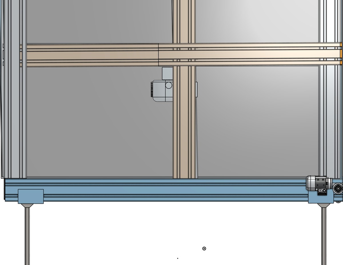 Rail and drive mechanism close-up (CAD)
